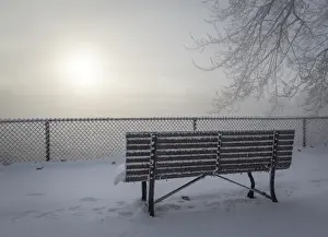Ottawa River Prints: Canada, Ottawa, Ottawa River. Fog-shrouded winter scene