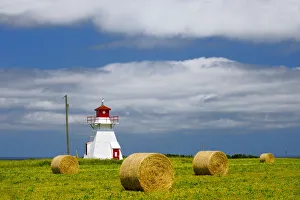 Bale Prints: Canada, Prince Edward Island, Darnley. Lighthouse and farm bales