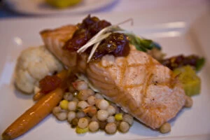 Images Dated 21st June 2007: Canada, Prince Edward Island. Grilled Salmon plate