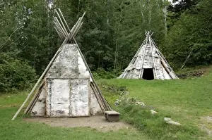 Canada, Quebec, Gaspe. Micmac First Nation Indian Village, birch bark teepee. Property release