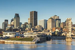 Skyline Prints: Canada, Quebec, Montreal. City skyline from the St. Lawrence River
