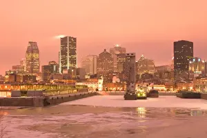 Images Dated 27th January 2005: Canada-Quebec-Montreal: Evening City View in Winter of Old Port Area & Downtown