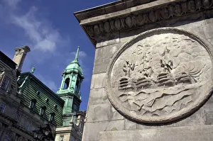 City Hall Prints: Canada, Quebec, Montreal. Jacques Cartier Square, Nelson column, & City Hall in distance