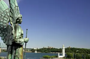 Canada, Quebec, Montreal. Views of waterfront & port area from Notre Dame de Bonsecours church