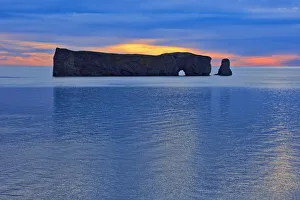 Away From It All Prints: Canada, Quebec, Perce. Perce Rock in Atlantic Ocean at sunset