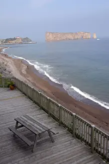 Perce Prints: Canada, Quebec, Perce. View of Perce Rock from Hotel Riotel Perce. IMAGE RESTRICTED