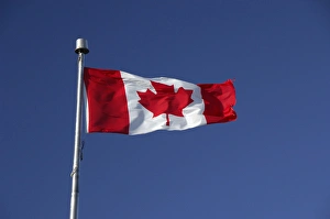 Flag Pole Prints: Canada, Quebec, Quebec City. Canadian flag. IMAGE RESTRICTED: Not available to US
