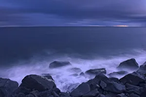 Images Dated 27th July 2018: Canada, Quebec, Ruisseau Castor. Waves crashing along the shoreline along the Gulf of St