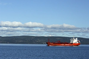 Saguenay Prints: Canada, Quebec. Shipping on the St. Lawrence River. Saguenay National Park area
