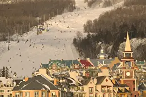 Canada-Quebec-The Laurentians: Mont Tremblant Ski Village-Village View / Sunset