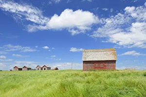Granary Prints: Canada, Saskatchewan, Hazenmore. Wooden granaries