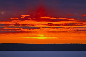 Saskatchewan Prints: Canada, Saskatchewan, Prince Albert National Park. Sunset over Waskasiuw Lake. Credit as