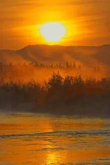 Images Dated 13th March 2020: Canada, Yukon, Kluane National Park. Fog on Dezadeash River at sunrise