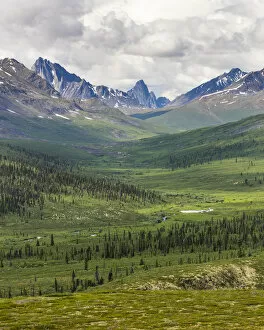 Yukon Gallery: Canada, Yukon Territory. Landscape of Tombstone Range and North Klondike River. Credit as