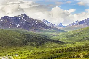 Yukon Prints: Canada, Yukon Territory. Landscape of Tombstone Range and North Klondike River. Credit as