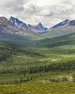 Yukon Prints: Canada, Yukon Territory. Landscape of Tombstone Range and North Klondike River. Credit as