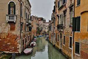 Carnival Prints: Canal and Bridges with boats Venice Italy