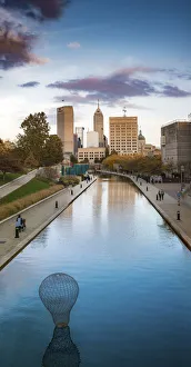 Images Dated 12th September 2021: Canal with downtown view, White River State Park, Indianapolis, Indiana, USA