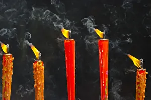 Prints of Candle burning at temple, Hanshan, Xinshi, Zhejiang Province, China Images Dated 2016 December: Candle burning at temple, Hanshan, Xinshi, Zhejiang Province, China