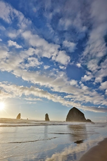 Images Dated 4th September 2024: Cannon Beach and Haystack Rock evening light