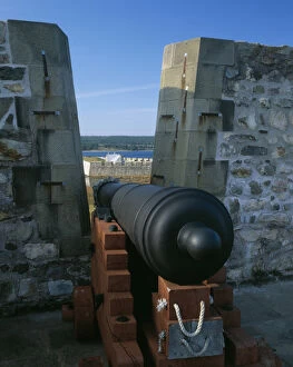 Cannon at Kings Bastion of Fortress Louisbourg Nat l Historic Site, Nova Scotia