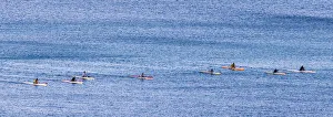 Watercraft Prints: Canoe Club exercising. Waikiki, Oahu, Hawaii