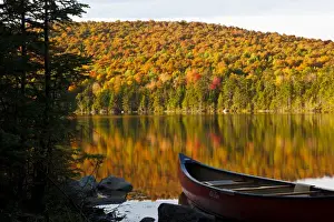 White Mountains Prints: A canoe on the shoreline of Pond of Safety in the Randolph Community Forest