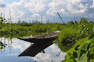 Burma Prints: Canoe withe floating farm on Inle Lake, Shan State, Myanmar