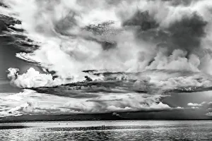 Lagoon Prints: Canoes Tahiti Island Rain Storm Coming Cloudscape Outer Reef Water