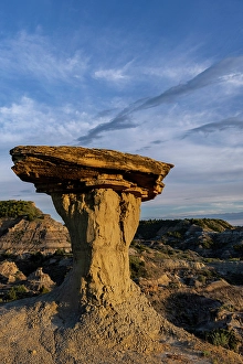 Badland Prints: Caprock formation in the badlands of Makoshika State Park in Glendive