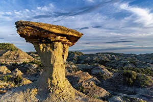 Badland Prints: Caprock formation in the badlands of Makoshika State Park in Glendive