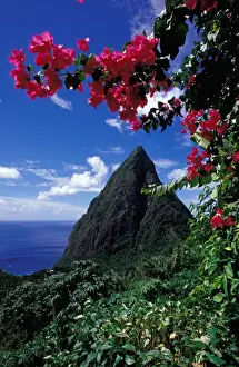 Caribbean, BWI, St. Lucia, View of the Pitons from Ladera Resort
