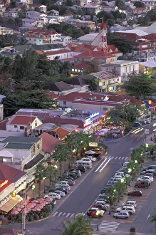 Caribbean, French West Indies, St. Martin Marigot; town seen from Ft. Louis; evening