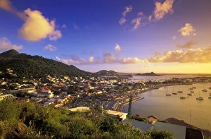 Images Dated 27th January 2004: Caribbean, French West Indies, St. Martin. Marigot; town seen from Ft. Louis; sunset