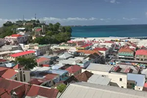 Public Market Prints: Caribbean, GRENADA, l St. Georges Public Market Area View from Parliament