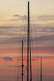Caribbean Gallery: Caribbean, Grenada, Saint Vincent. Sailboat mast at sunset
