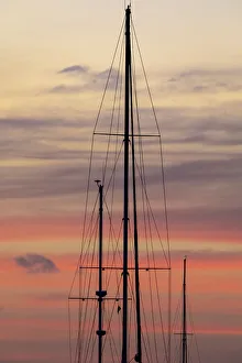 Caribbean Gallery: Caribbean, Grenada, Saint Vincent. Sailboat mast at sunset