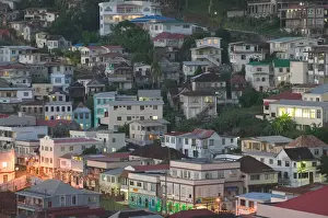 Caribbean, GRENADA, St. Georges Houses along Grenville Street / Evening