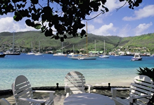 Port Elizabeth Prints: Caribbean, Grenadines, Bequia, Port Elizabeth. Beach chairs
