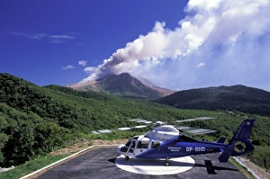 Aircraft Prints: Caribbean, Montserrat, Soufriere Hills. Active volcano and island helicopter