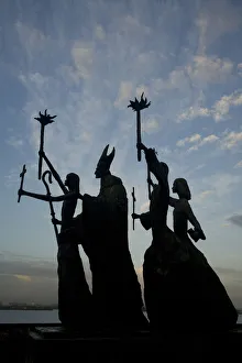 Images Dated 28th March 2008: Caribbean, Puerto Rico, Old San Juan. Rogativa statue silhouetted against dramatic