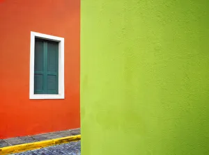 Colonial Prints: Caribbean, Puerto Rico, San Juan. Window and colorful building walls
