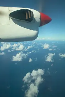 Barbados Prints: CARIBBEAN Region- Aerial: Propeller Airliner View of Caribbean Sea