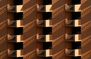 Oranjestad Prints: Caribbean Sea, Lesser Antilles, Aruba, Oranjestad. Sunrise on building and balconies