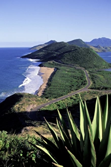 Caribbean, St. Kitts, Friars Bay. Southeast peninsula w / Nevis in the background