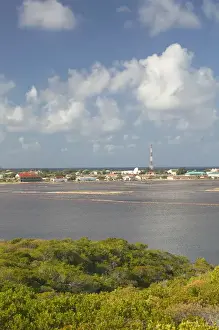 Caribbean, TURKS & CAICOS-Grand Turk Island-Cockburn Town: Town View with Salina