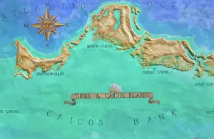 Editor's Picks: Caribbean, TURKS & CAICOS-Providenciales island-Grace Bay: Mural Map of Turks