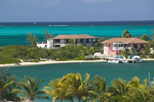 Caribbean, TURKS & CAICOS-Providenciales island-Turtle Cove: High angle View of
