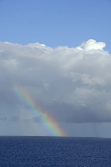 Caribbean, U. S. Virgin Islands, St. Thomas. Seascape with rainbow over the Atlantic