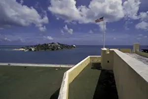 Headquarter Prints: CARIBBEAN, USVI, Saint Croix, Port Alucroix US flag flying above Nat l Park Service building